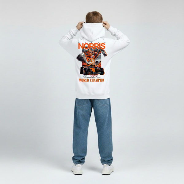 Sweat enfant Lando Norris Champion du Monde 2025 blanc – visuel McLaren