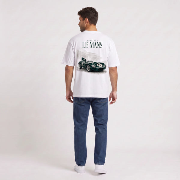 T-shirt Jaguar D-Type Le Mans N°6 Born for Le Mans blanc vu de dos