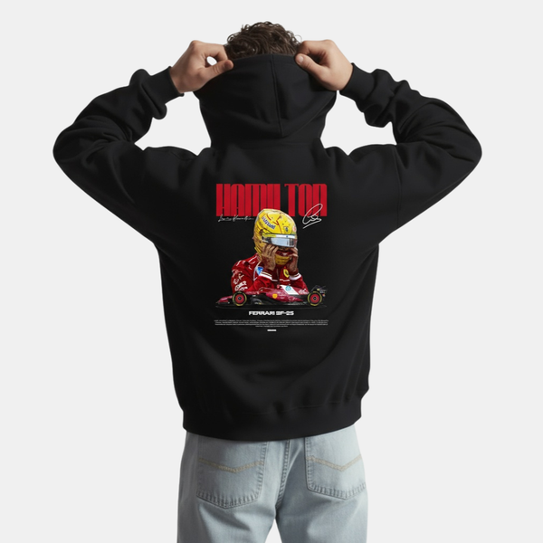 Sweat F1 Lewis Hamilton blanc – coupe racing unisexe avec logo Tourismo côté cœur