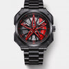 Porsche 911 watch front view, 3D spinning wheel dial