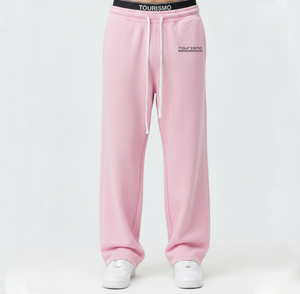 Pantalon de jogging Tourismo Paddock rose en coton 400gsm, vue de face complète.