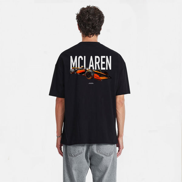 t-shirt noirF1 mclaren noir et orange de dos
