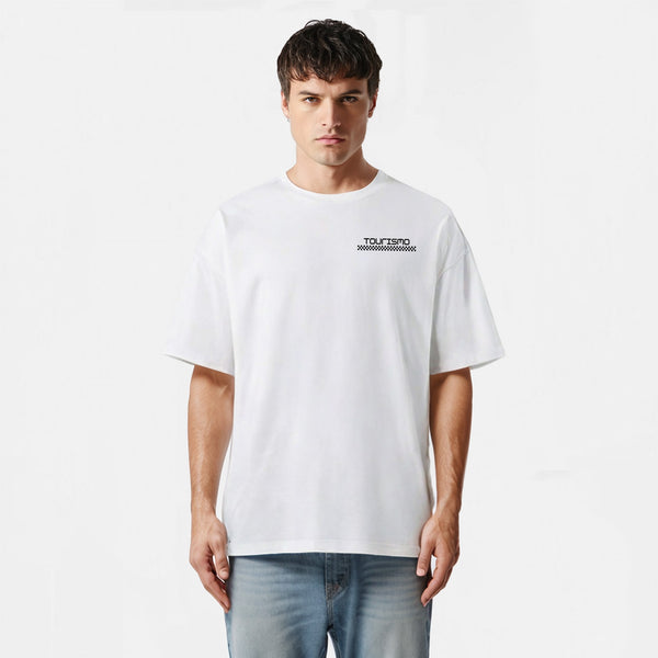 t-shirt blancF1 porsche noir et rose de face