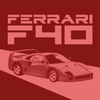 Affiche minimaliste de la Ferrari F40 avec typo bold et traitement rouge bicolore sur fond stylisé