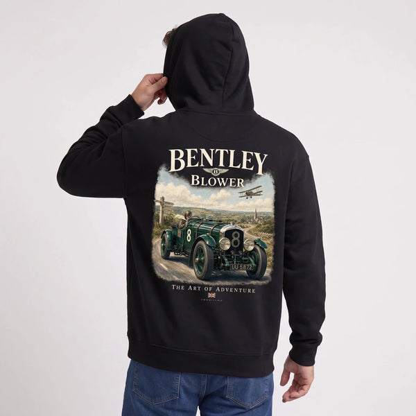 Sweat Bentley Blower The Art of Adventure noir à capuche, voiture de course vue de dos