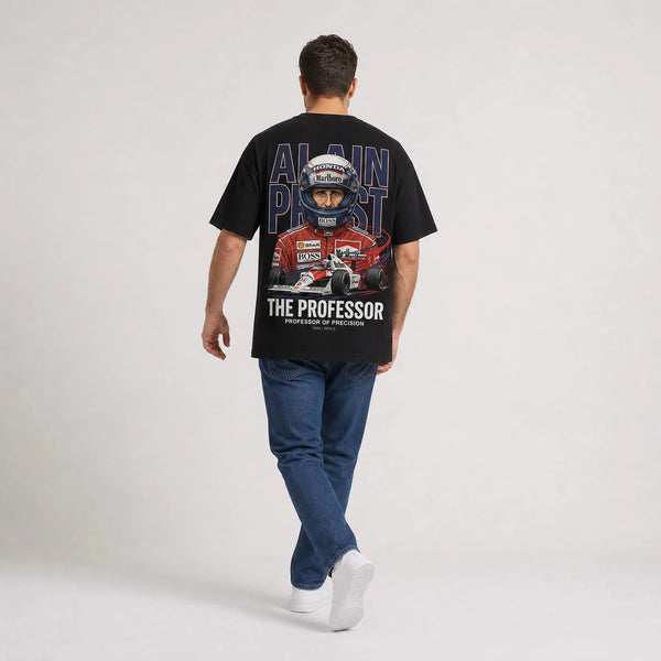 T-shirt F1 Alain Prost Légende noir porté de dos en plan large