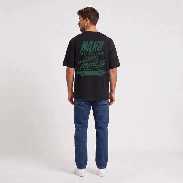 T-shirt Jaguar E-Type Topless noir vu de dos avec design vert