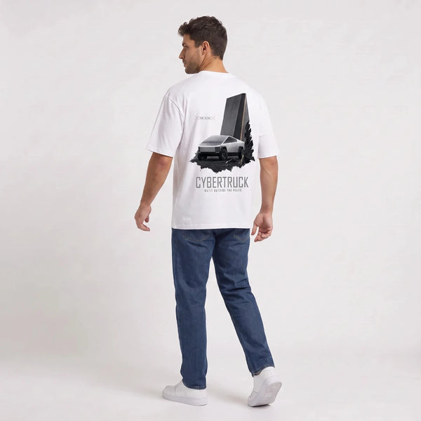 T-shirt Tesla Cybertruck Raw Future blanc vu de dos