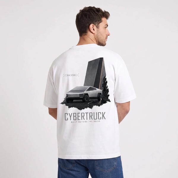T-shirt Tesla Cybertruck Raw Future blanc porté de dos