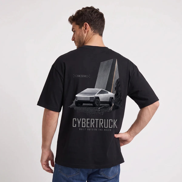 T-shirt Tesla Cybertruck Raw Future noir porté de dos