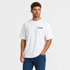 T-shirt Toyota Fj Cruiser Outside All Day blanc vu de face en plan rapproché avec logo Tourismo