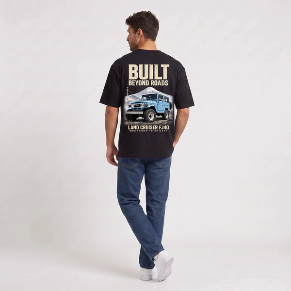 T-shirt Toyota Land Cruiser FJ40 Built Beyond Roads noir vu de dos