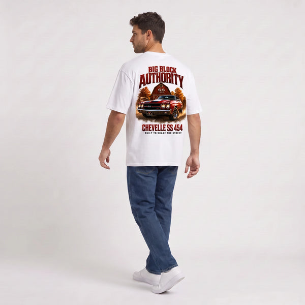 T-shirt Chevrolet Chevelle SS 454 Big Block Authority blanc vu de dos
