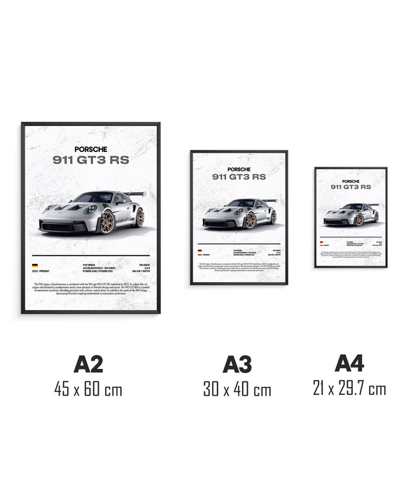 Poster avec cadre et tailles porsche GT3 rs