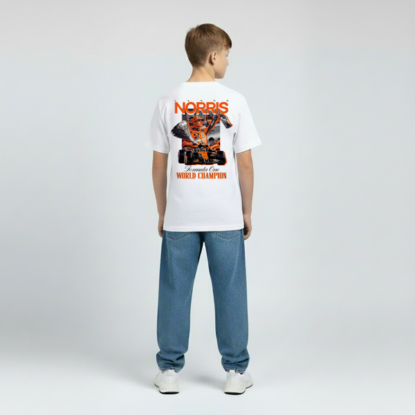 T-shirt enfant Lando Norris blanc – Champion F1 2025