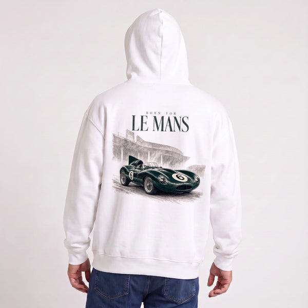 Sweat Jaguar D-Type Le Mans N°6 blanc porté de dos