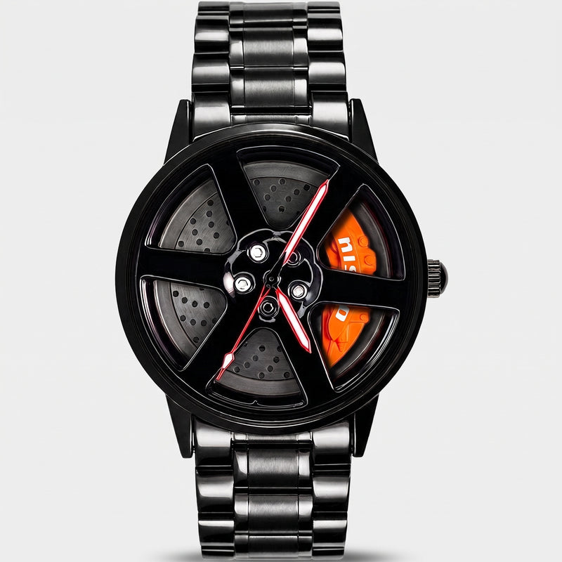 Nissan GT-R watch front view, 3D spinning wheel dial
