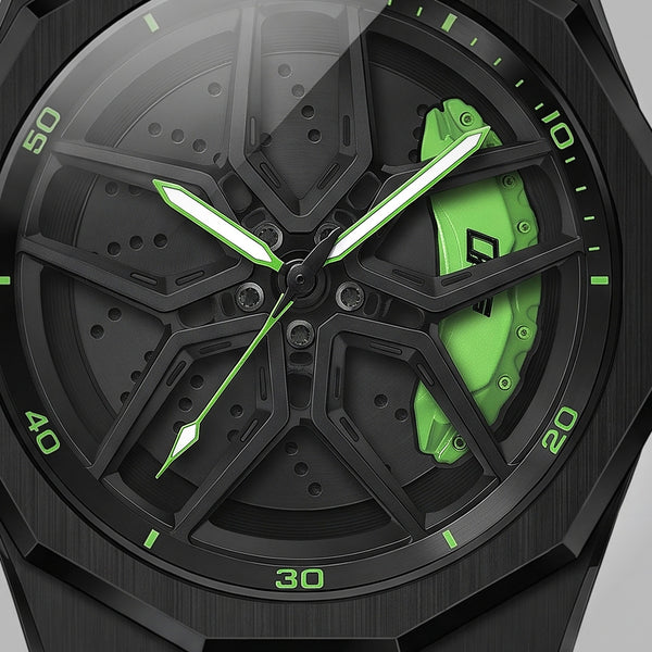 Wheel dial of the Audi R8 Watch, luminous hands