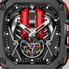 Close-up of the engine block and the tourbillon, moteur V12 watch