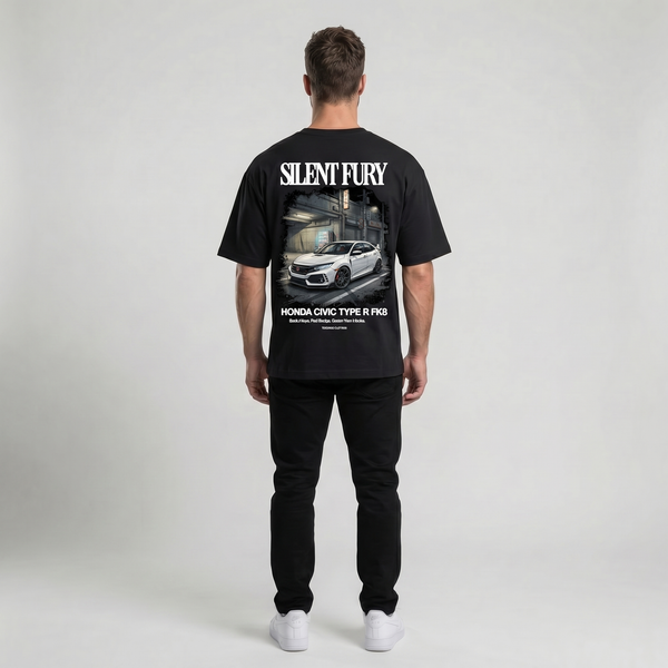 T-shirt Honda Civic Type R FK8 Silent Fury noir, vue complète : tee streetwear JDM premium, Tourismo Clothing