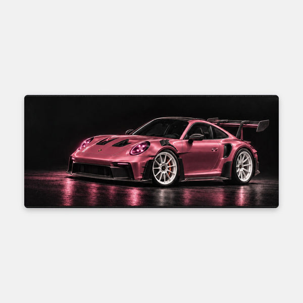 Mouse Pad Porsche 911 GT3 RS 992 Pink, flat view of the mat