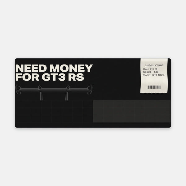 Mouse Pad Porsche GT3 RS Need Money, flat view of the mat