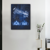 Toile F1 Plan Technique Monoplace accrochée dans un salon moderne, illustration blueprint de monoplace avec tracés mécaniques et détails d’ingénierie