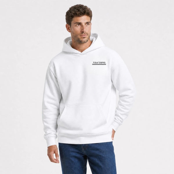 Sweat F1 Alain Prost Légende blanc vu de face en plan rapproché avec logo Tourismo