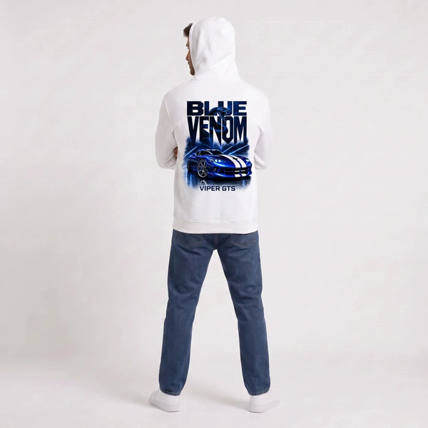 Sweat Dodge Viper GTS Blue Venom blanc à capuche vu de dos
