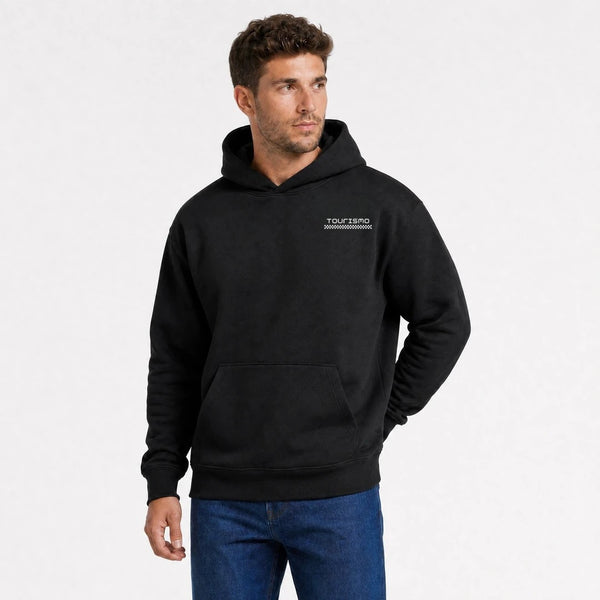 Sweat F1 George Russell Signature noir vu de face en plan rapproché avec logo Tourismo