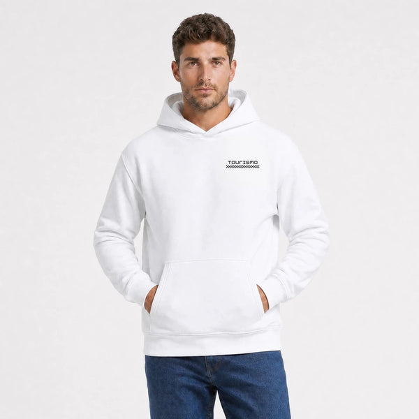 Sweat F1 Pierre Gasly Signature blanc vu de face en plan rapproché avec logo Tourismo