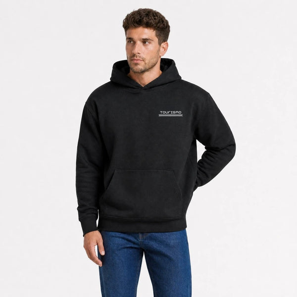Sweat Jaguar Xj220 Private Run noir vu de face en plan rapproché avec logo Tourismo