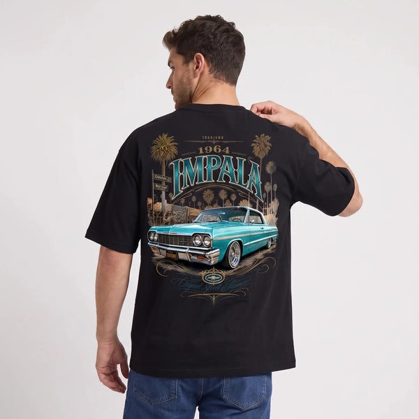 T-shirt Chevrolet Impala 1964 Original Street Elegance noir, grand visuel automobile vu de dos