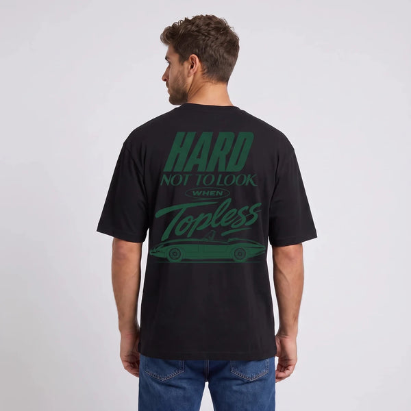 T-shirt Jaguar E-Type Topless noir porté de dos avec visuel vert