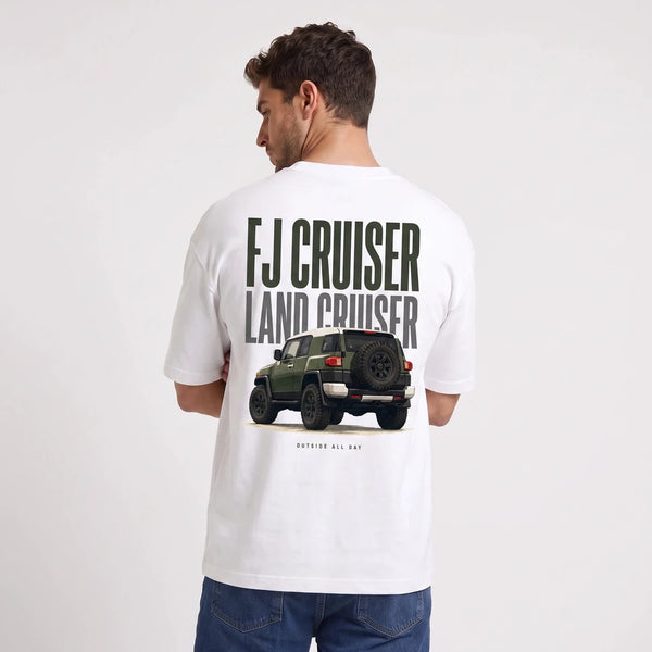 T-shirt Toyota FJ Cruiser Outside All Day blanc porté de dos