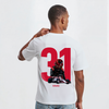 T-shirt blanc Esteban Ocon avec design numéro 31 et pilote Alpine F1 imprimés dans le dos