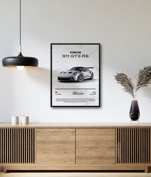 Poster avec cadre porsche GT3 rs dans salon 